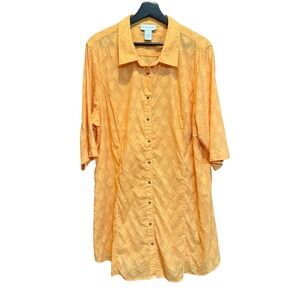 Soft Surroundings 3X Apricot Orange Cotton Embroidered Tunic Button Down